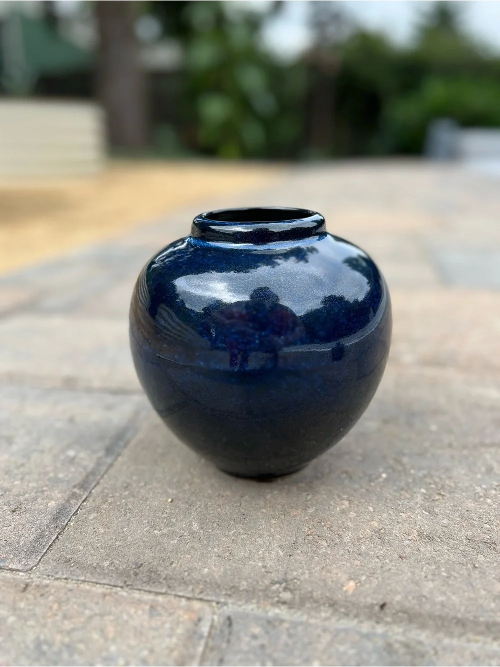Dark Blue Ceramic Round 5.5” Tall MCM Vase
